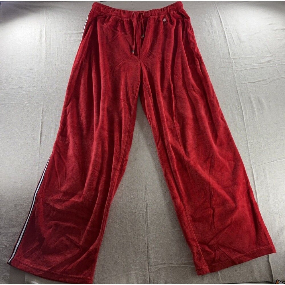 Vintage Norton McNaughton Red Velour Wide Leg Pants Size L Y2K Drawstring Track
